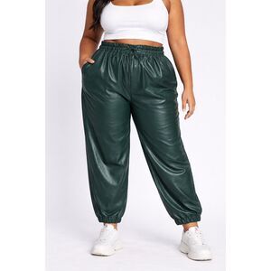 Abercrombie & Fitch Green Pleather Drawstring Jogger Pants Tapered XL #765